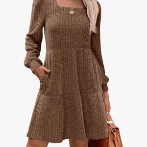 Chic Long Sleeve Knit Dress in Brown